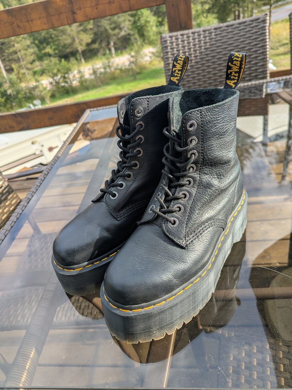 Dr. Martens Black Platform Leather Lace-Up Boots